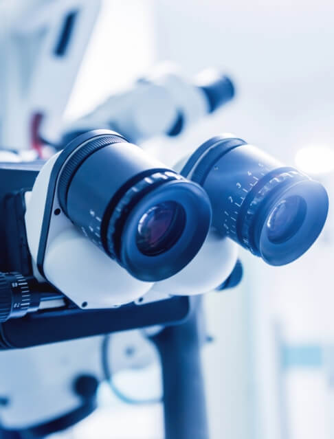 Close up of binoculars on microscope