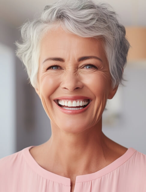 Older woman smiling with straight white teeth