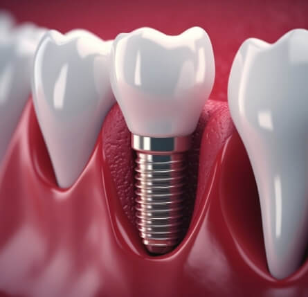 Illustrated single dental implant with dental crown